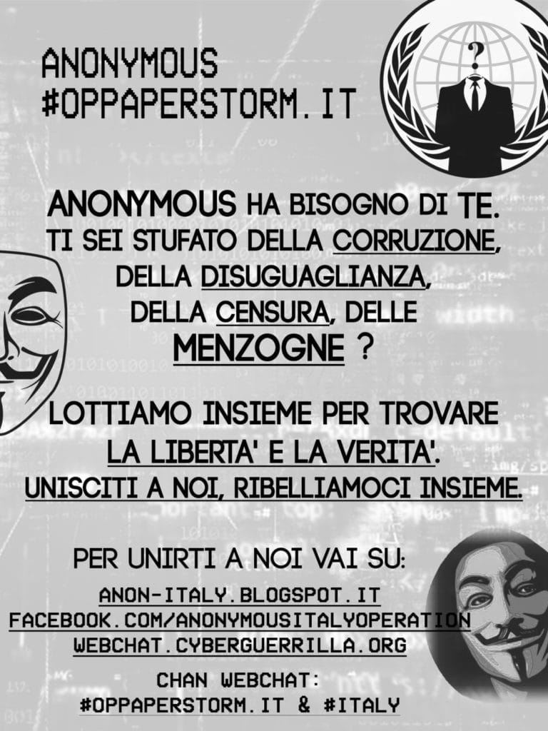 Manifesto di Anonymous su OpPaperStormITA