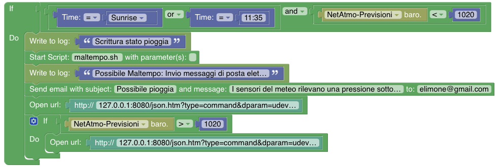 Uno script per l'invio dello stato meteorologico scritto in Blocky.