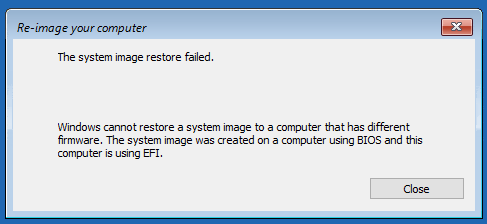 Windows backup: errore uefi